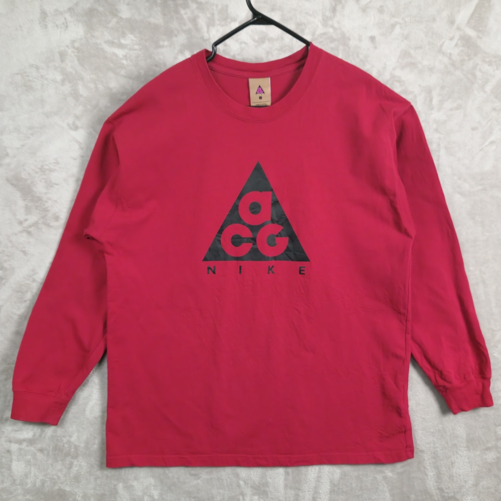 Nike ACG T Shirt Men's Size L Red Long Sleeve Pullover Cotton Lightweight Skater
